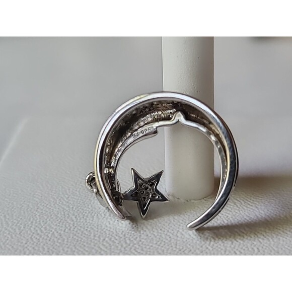 925 Sterling Silver Diamond Accents Moon And Stars Pendant Vintage - Picture 7 of 10